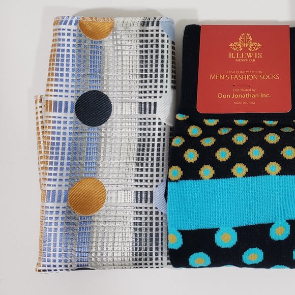 Robert Lewis Navy Neck Tie Hanky Socks Box 3 Set - Picture 3 of 8